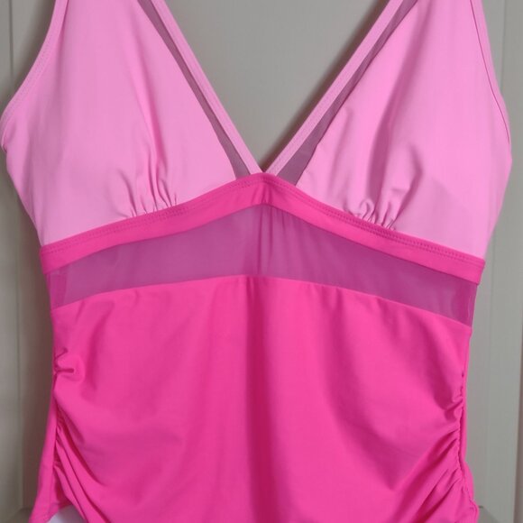 Suuksess Womens Pink One Piece Swimsuit W/ Mesh Trim Sz XL NWOT - Picture 1 of 7